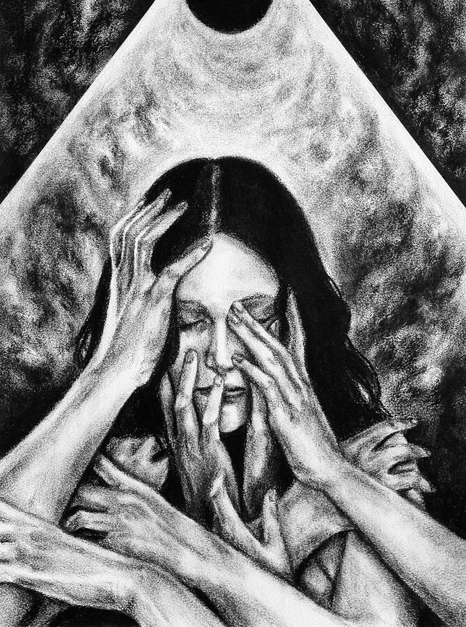 Le Refuge II, fusain, 68,5x50 cm